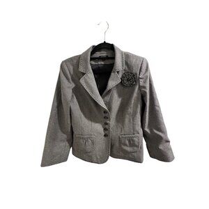👗 2/$30 👗 Gray Houndstooth Blazer Jacket Sz 10 With Flower Accent